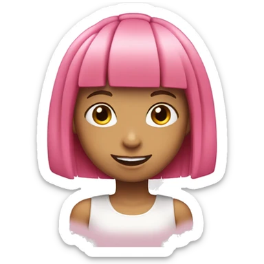girl with bob cut pink hair and fringe with pink eyes and happy smile sticker
