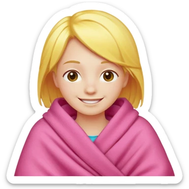 happy smile emoji red cheeks in pink blanket yellow hair sticker
