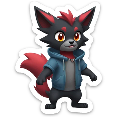 Cool Edgy Zorua-Zoroark-Mightyena with a collar and hoodie full body sticker