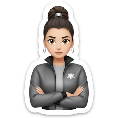 สีตาโทนเทาเท่ ๆ มีประกายคม

คิ้วได้รูป มองแล้วดูสตรอง

ผมหางม้าสูง / ผมสั้นสปอร์ต

เสื้อแจ็กเก็ต / ลุคสตรีทแฟชั่น

ท่าโพสกอดอก / ชูนิ้วโป้ง / เดินมั่น ๆ
ฟีล: Girl Boss, cool beauty, minimal but powerful sticker