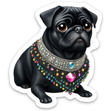 Black pug with bling collar sticker