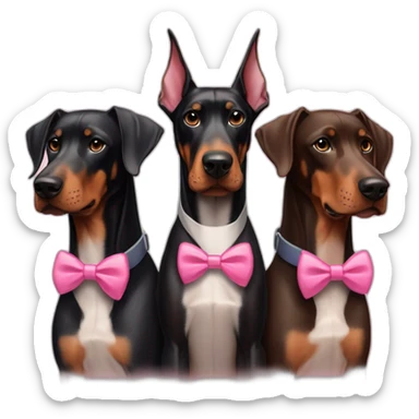 white-doberman-with-a-pink-bow-tie,-with-a-black-doberman-on-its-left-and-a-brown-doberman-on-its-right sticker