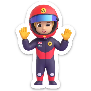 Sebastian Vettel as an emoji, waving in a racing suit sticker