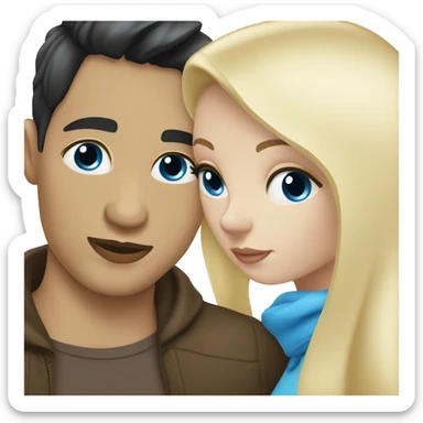 Blond woman with blue eyes kiss white man with black hair and blue eyes sticker