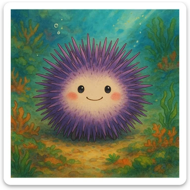 sea urchin, round, purple, spiky, cute sticker