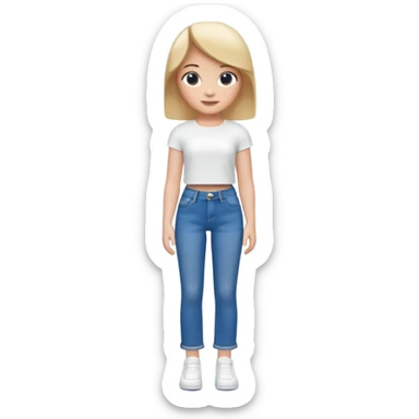 A 3D cartoon casual outfit with blue jeans and a top laid flat, clean surface, bright daylight, realistic Memoji-style. sticker