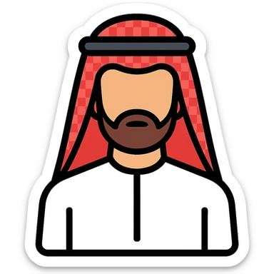 icon representing Saudi culture with man in thobe and ghutra in modern color outline style sticker