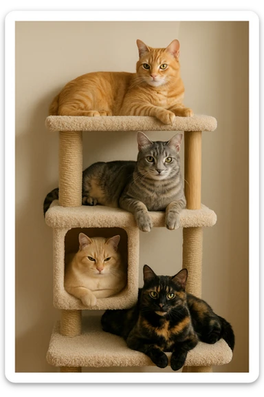 cats relaxing in a vertical playhouse sticker