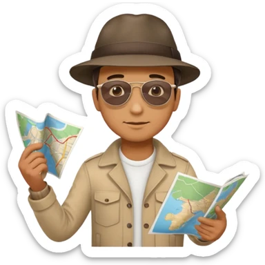 A man stands on a road with a map. There are 3 paths ahead. sticker