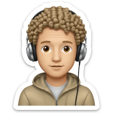 curly hair man wearing headphones no microphone sticker