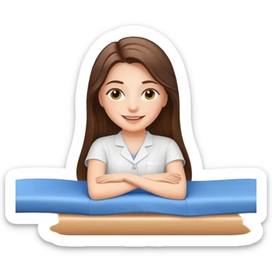 smiling white long brunette hair girl with hazel eyes on massage table sticker