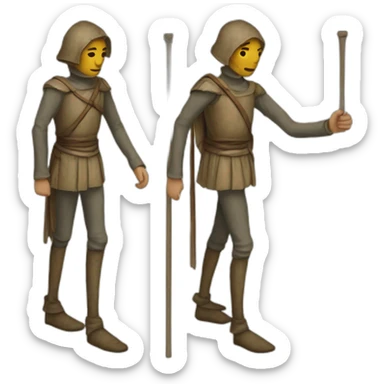 a person walking with stilts on both legs, not using arms, medieval sticker