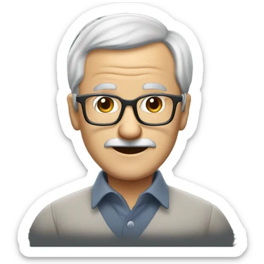 old man with gray, hair receding hairline, gray mustache, and glasses, loves coding sticker