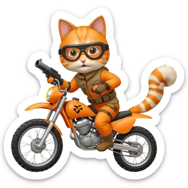 Cat on a dirt bike shooting a gun in the air sticker