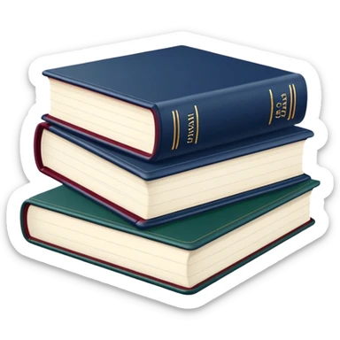 A flat-style illustration of three stacked hardcover textbooks, in muted academic colors like navy blue, maroon, and dark green. Symbolizing structured school education. Minimal cartoon style, white background, iOS emoji aesthetic. sticker