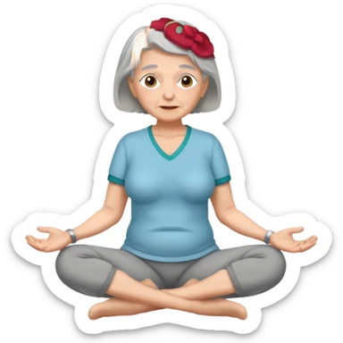 mulher idosa com as pernas cruzadas e maos em cima da pelve  sticker