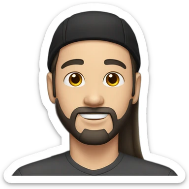 young white man with long hair, a black cap, earings and a black beard. sticker