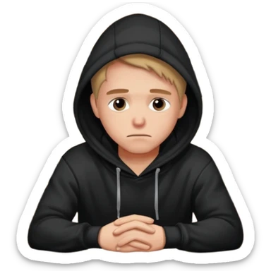 Caucasian in black hoodie sitting sad at bar sticker