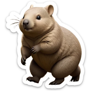 cinematic-wombat-realistic-full-body-waddling-emoji,-stout-muscular-frame-covered-in-coarse-brown-fur,-short-powerful-legs-trotting-determinedly-through-bushland,-round-dark-eyes-filled-with-calm-confidence,-tiny-rounded-ears-twitching-slightly,-strong-digging-claws-visible-on-sturdy-paws,-simplified-yet-realistic-focused-features,-highly-detailed,-glowing-with-a-subtle-earthy-glow sticker