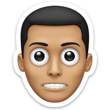 man with oval-shaped flat-top head wearing a black shirt with a gray skull on the front sticker