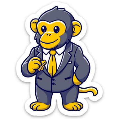 chimpanzee wearing a fancy suit eating a banana sticker