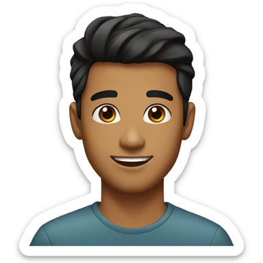 A young man with caramel skin, slightly longer black hair, a smiling face without a beard. Dark brown eyes Clean eyebrows  sticker