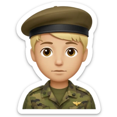 a soldier with short blonde hair in camo male in a beret  sticker