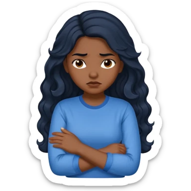 Hispanic girl with dark, long, wavy hair crossing her arms and pouting sticker