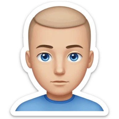 A guy with a buzzcut and blue eyes sticker