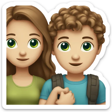 girl with brown hair and blue eyes holding hands with a boy with brown hair and green eyes  sticker