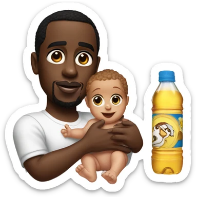 p diddy holding a baby and a baby oil bottle sticker