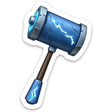 Short, heavy hammer with runes glowing blue, lightning crackling around it. sticker