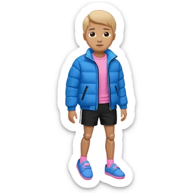 A skeleton with a white shirt blue puffer black shorts and pink slippers sticker