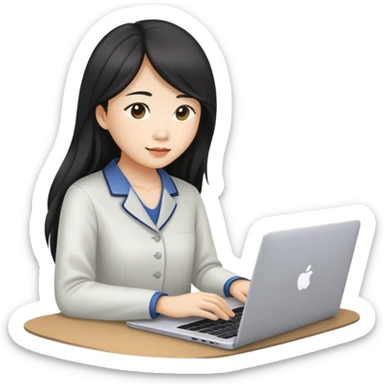 Long hair asian woman working on laptop sticker