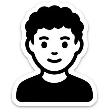 good looking young adult boy with brown curly hair and brown eyes, solid filled icon sticker