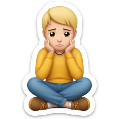 A person sitting with sad feeling sticker