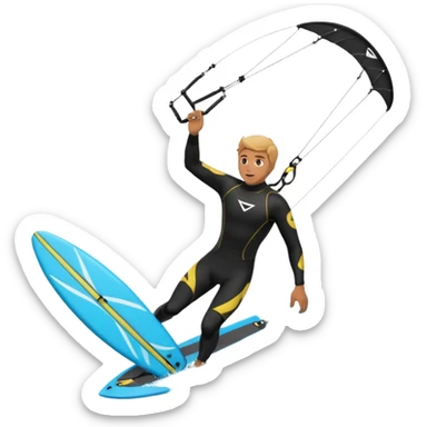 Kiter man con neopreno negro largo en el mar haciendo kite surf y un loop sticker