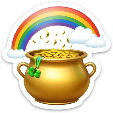 Leprechaun's golden pot with a gigante rainbow falling into the gold sticker
