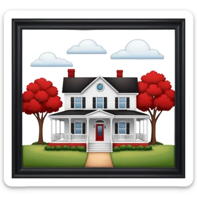 White House with porch next to red farm house sticker