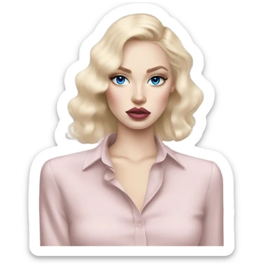 Hot girly pale blonde with blue eyes and light pink lips wearing YsL. Puffed sleeve shirt sticker