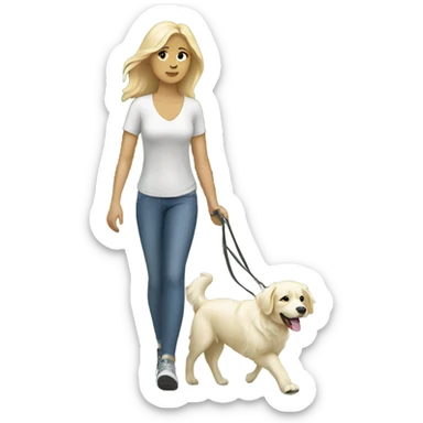 Woman walking a white golden retriever sticker