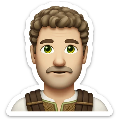 anglo saxon man, 80-20 brown hair part and stubble with moustache, green eyes sticker