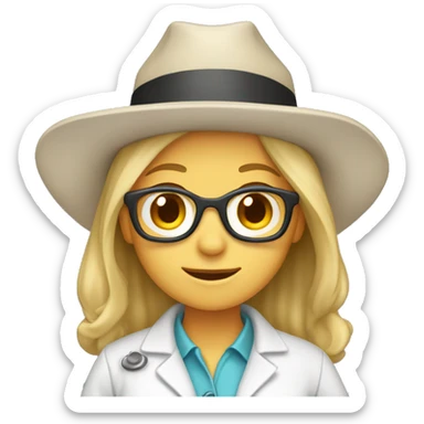 Caucasian Female Lab scientist with a cowgirl hat sticker