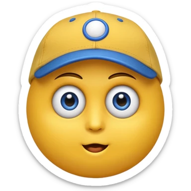 Emoji cara rendonda amarilla con ojos cansado y una gorra de lado sticker