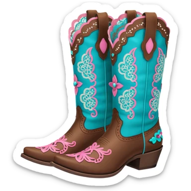 cowgirl boots cute a tiny bit of pink on it no teal lacy detailing sticker