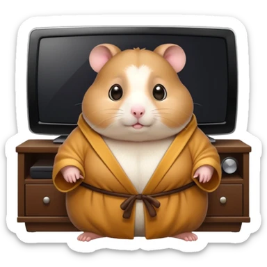 Funny cartoon-style fat hamster with big wide eyes watching tv at 3am sticker