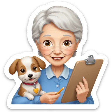An elderly woman sketching, art board,nice picture, puppy face. sticker