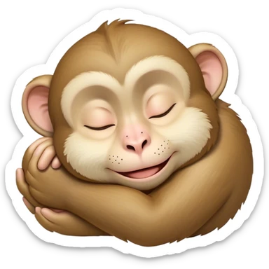 Meme-Worthy cute Sleeping Macaque Portrait Emoji, Head resting peacefully with a contented smile, showcasing soft, downy fur and eyes gently closed in serene slumber, Simplified yet comically adorable features, highly detailed, glowing with a soft, drowsy glow, high shine, relaxed and utterly lovable, stylized with an air of playful laziness, bright and heartwarming, soft glowing outline, capturing the essence of a sleeping macaque that feels destined to become the next viral icon of adorable rest! sticker