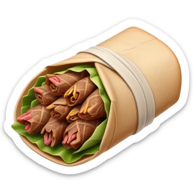 Gyros Cinematic Realistic Gyros Dish Emoji, depicted as succulent, spiced meat wrapped in paper for easy handling, rendered with lifelike textures and dynamic, warm lighting. sticker