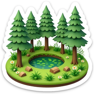 small circular forest clearing with tall trees and grass, miniature world sticker
